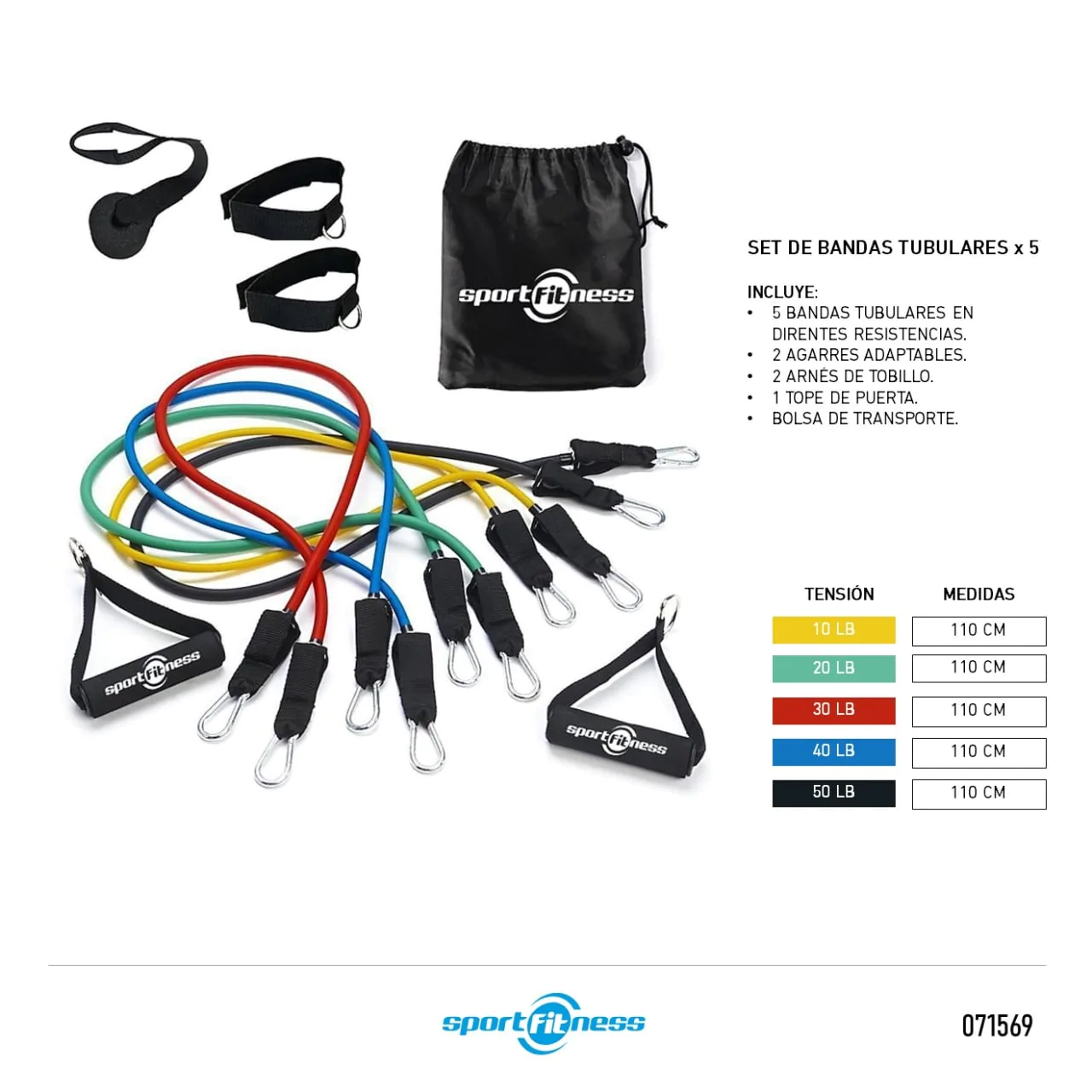 Bandas elasticas tubulares kit completo 10pz para ejercicio - Canela Hogar